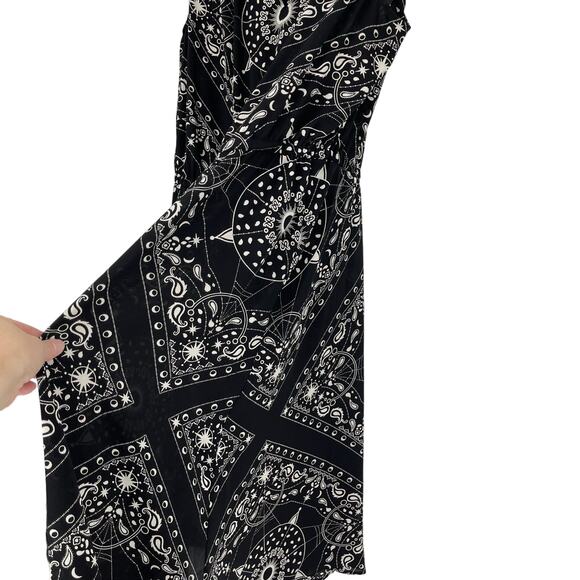 Talbots Plus 1X Sleeveless Black Celestial Print Dress Elastic Waist Sheer Fairy - Picture 13 of 16